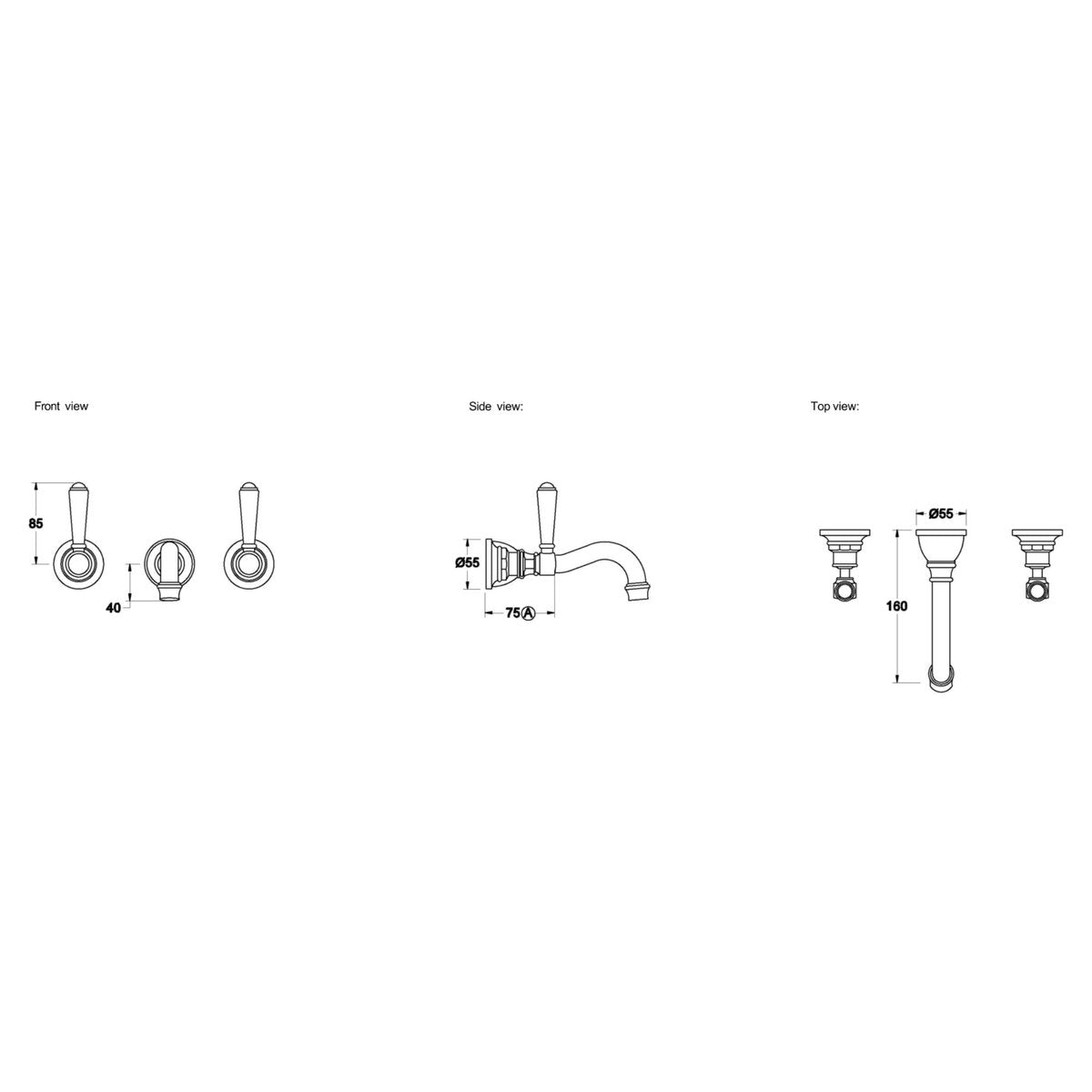 Brodware Winslow Wall Set, 160mm, Metal Lever