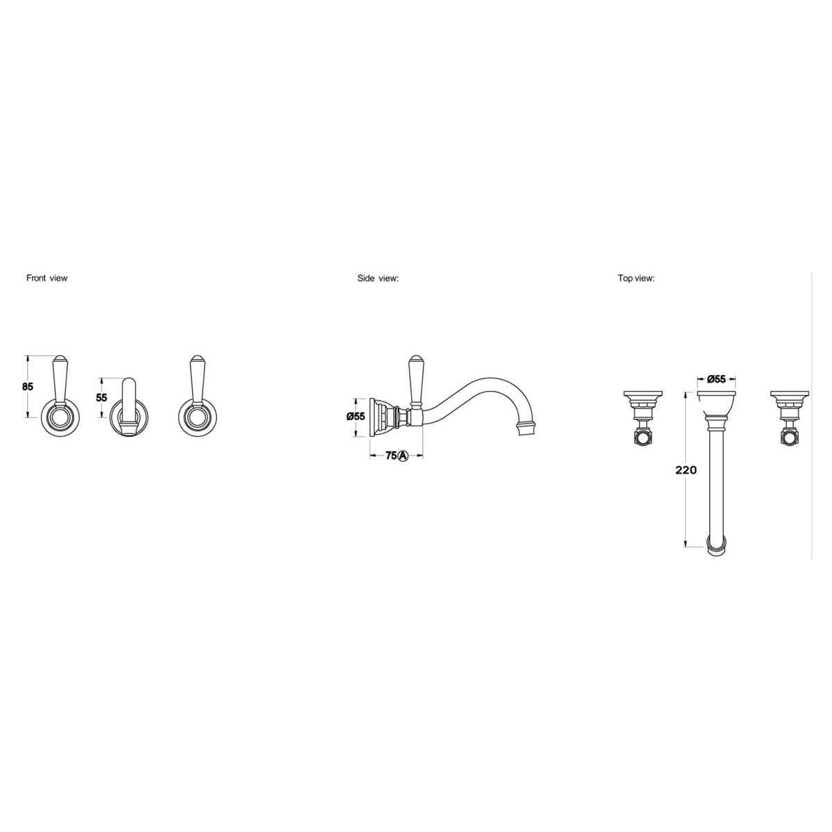 Brodware Winslow Wall Set, 220mm, Metal Lever