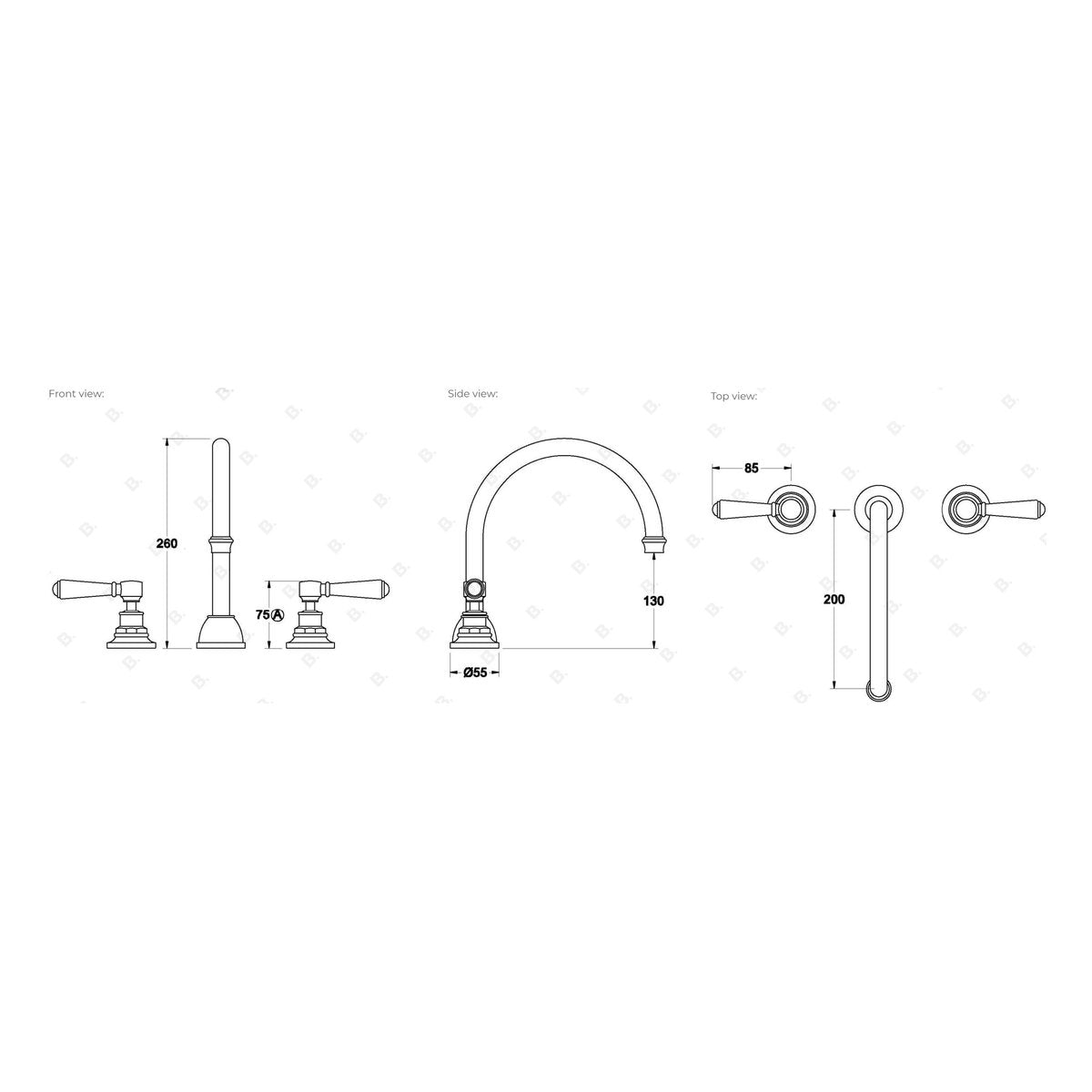 Brodware Winslow Bath Set III, Metal Lever