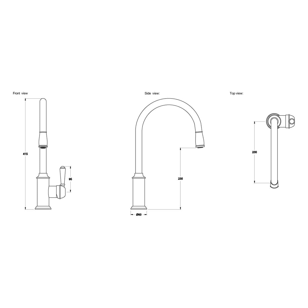 Brodware Winslow Pullout Kitchen Mixer III, Metal Lever