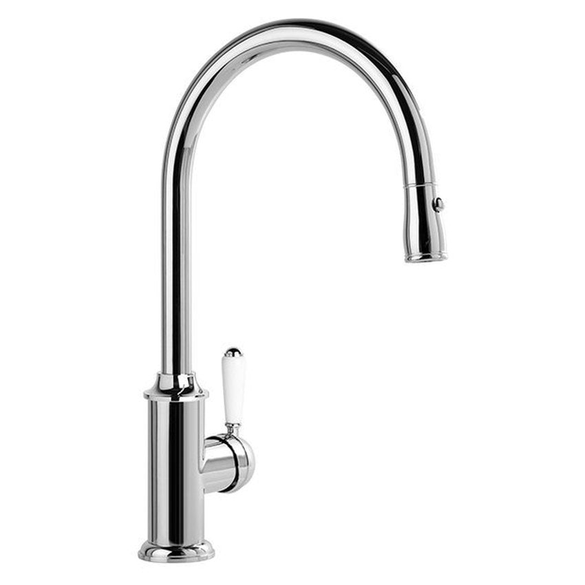 Brodware Winslow Pullout Kitchen Mixer III, White Porcelain Lever