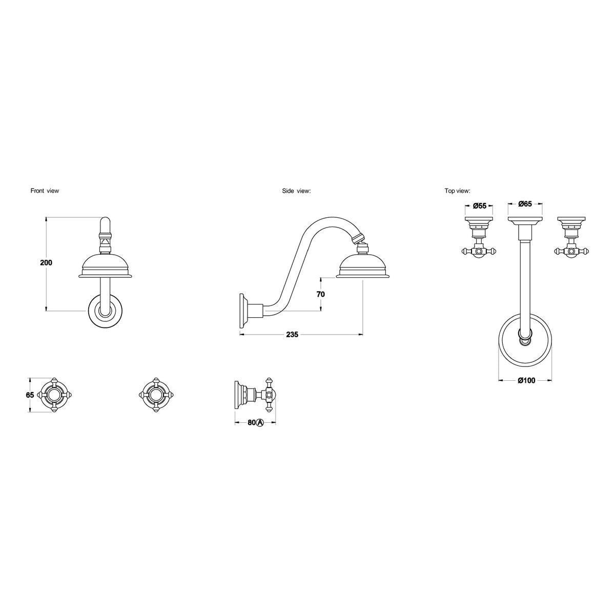 Brodware Winslow Shower Set, 100mm, Cross Handle - Ceramic Disc
