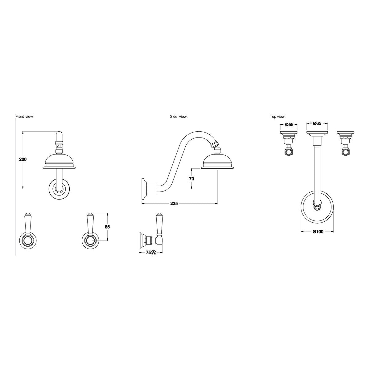 Brodware Winslow Shower Set, 100mm, Metal Lever