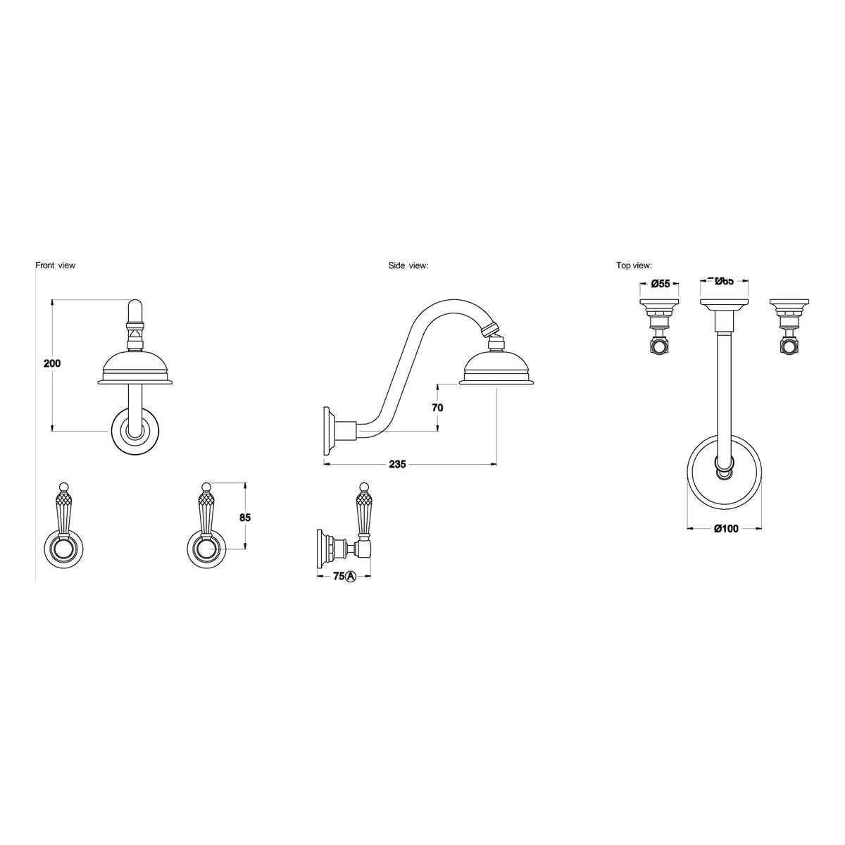 Brodware Winslow Shower Set, 100mm, Kristall Lever