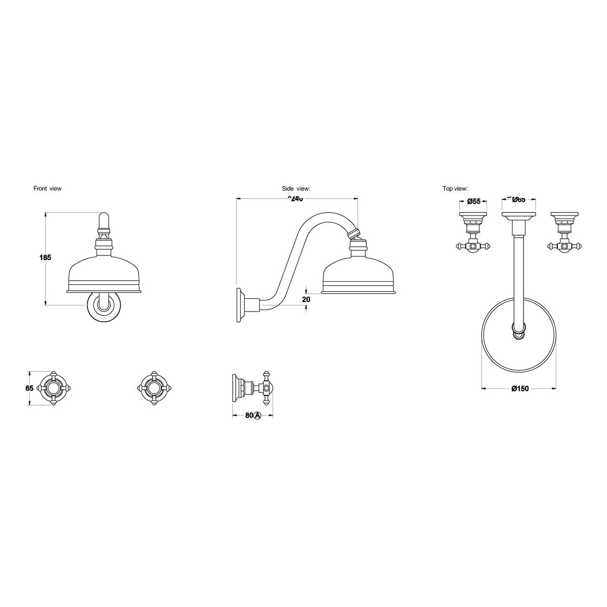 Brodware Winslow Shower Set, 150mm, Cross Handle - Ceramic Disc
