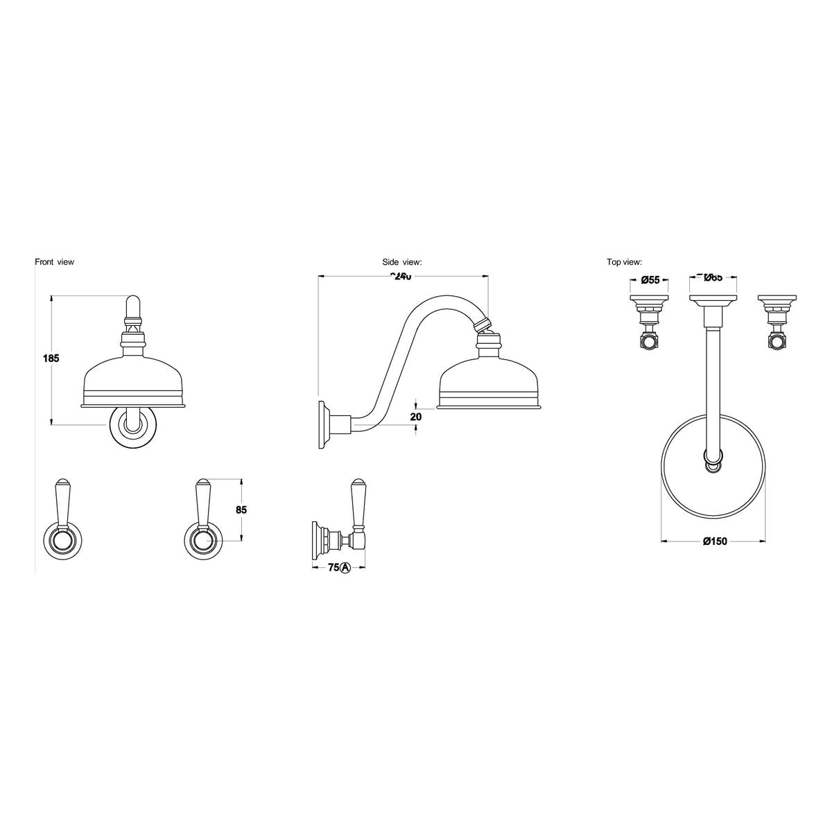 Brodware Winslow Shower Set, 150mm, Metal Lever