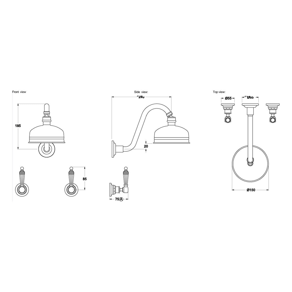 Brodware Winslow Shower Set, 150mm, Kristall Lever