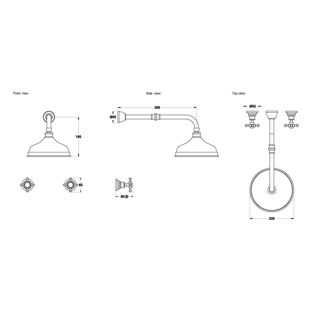 Brodware Winslow Shower Set, 200mm, Cross Handle - Ceramic Disc