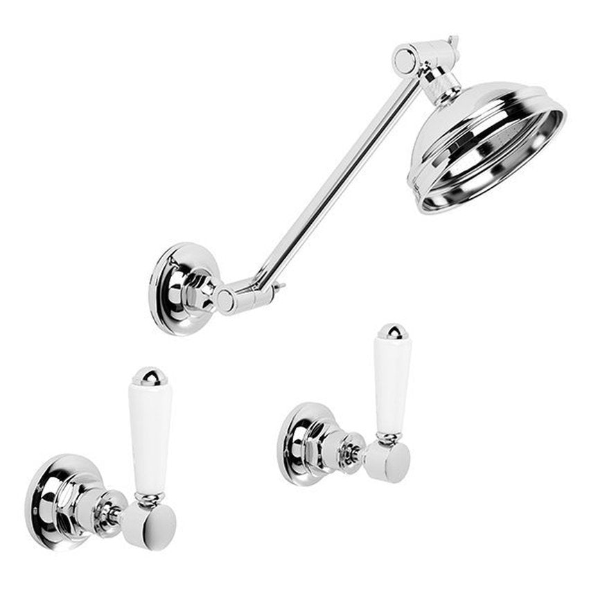 Brodware Winslow Shower Set V, White Porcelain Lever