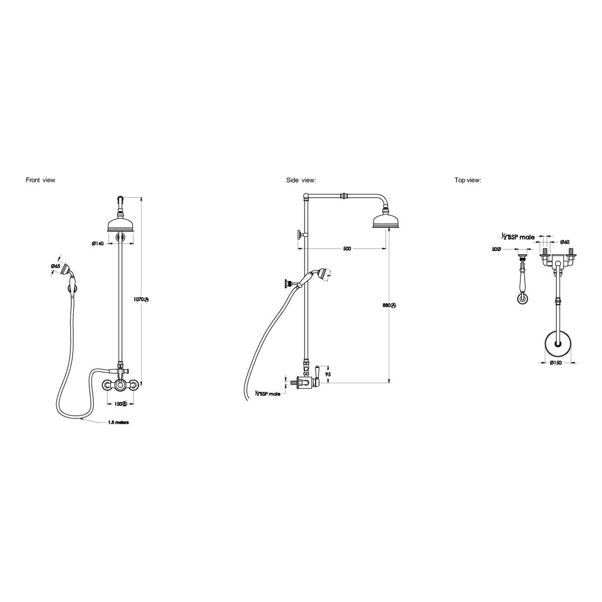 Brodware Winslow Shower Mixer Set V, Metal Lever