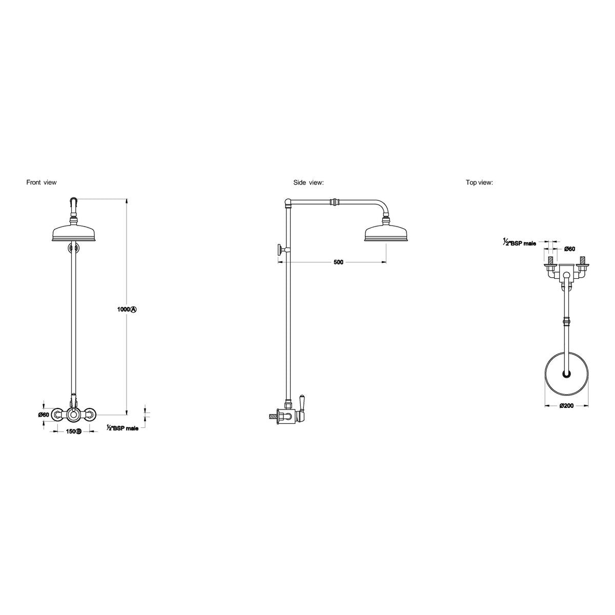 Brodware Winslow Shower Mixer Set III, Metal Lever