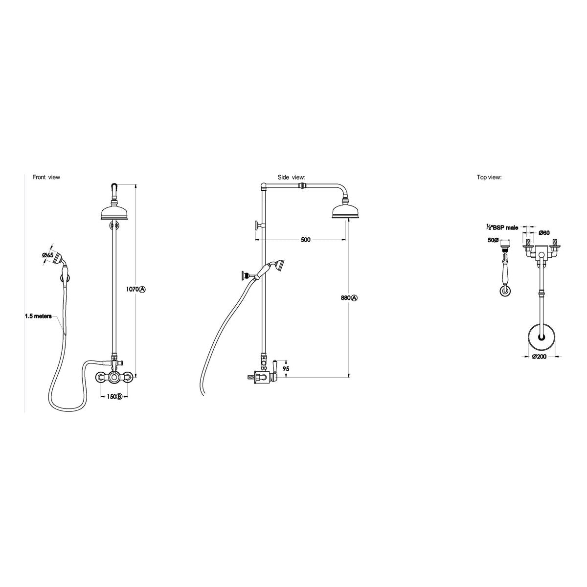 Brodware Winslow Shower Mixer Set II, Metal Lever