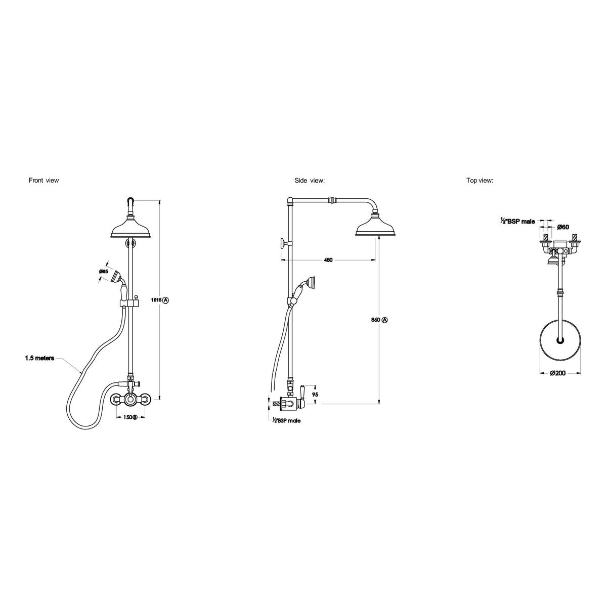 Brodware Winslow Shower Mixer Set I, Metal Lever