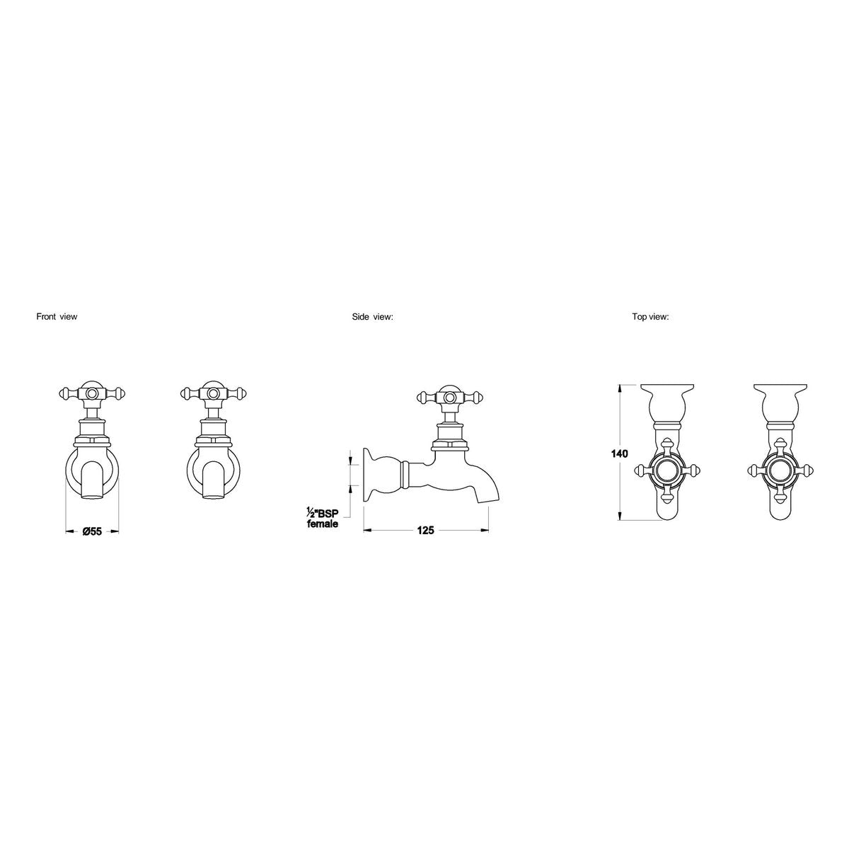 Brodware Winslow Bib Taps, Cross Handle - Ceramic Disc