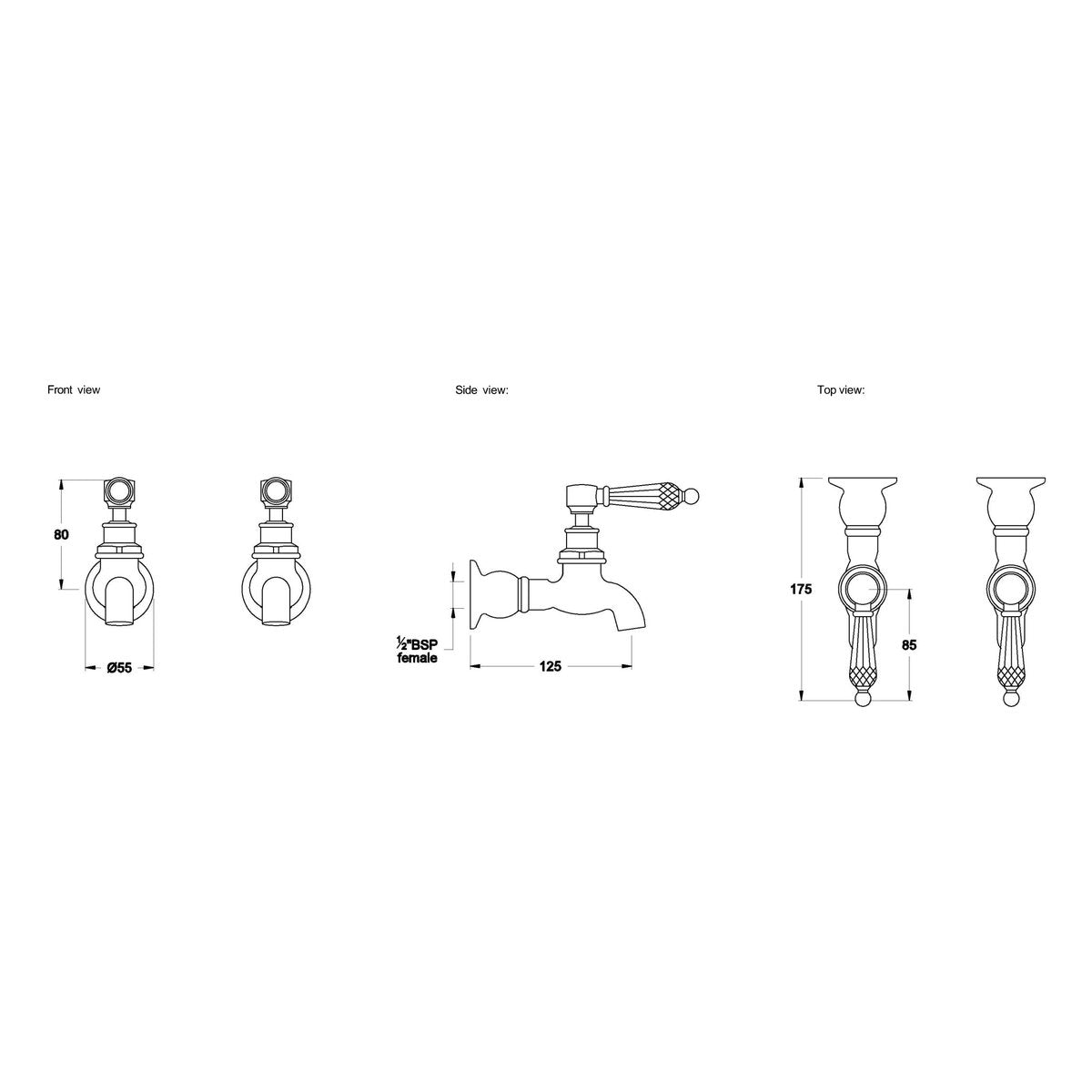 Brodware Winslow Bib Taps, Kristall Lever