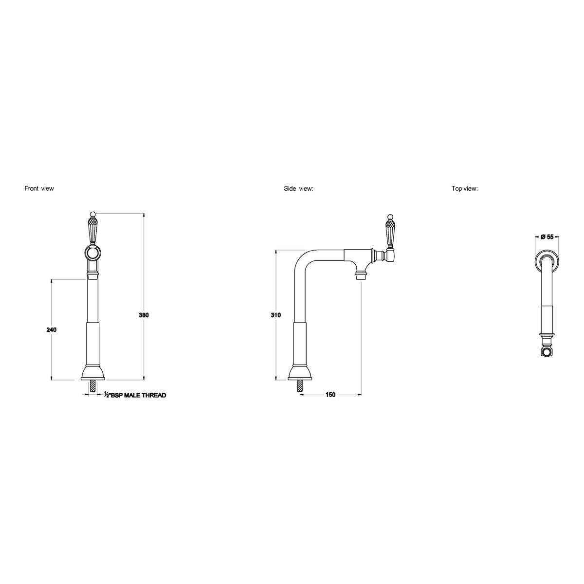 Brodware Winslow Bar Tap, Kristall Lever