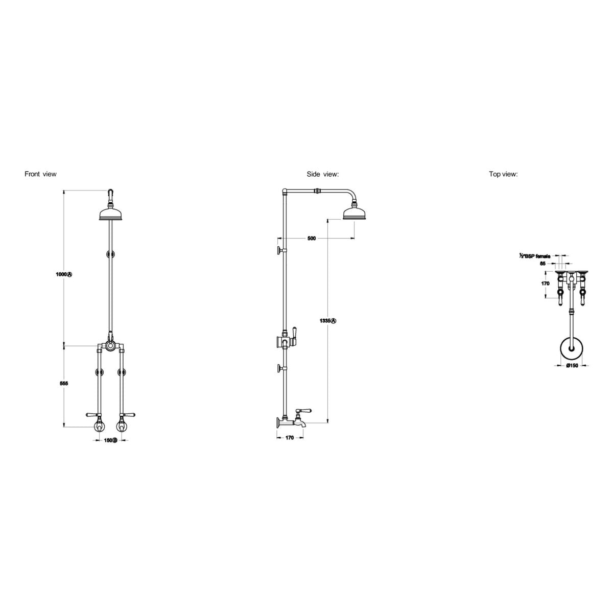 Brodware Winslow Bath & Shower Mixer Set, Metal Lever