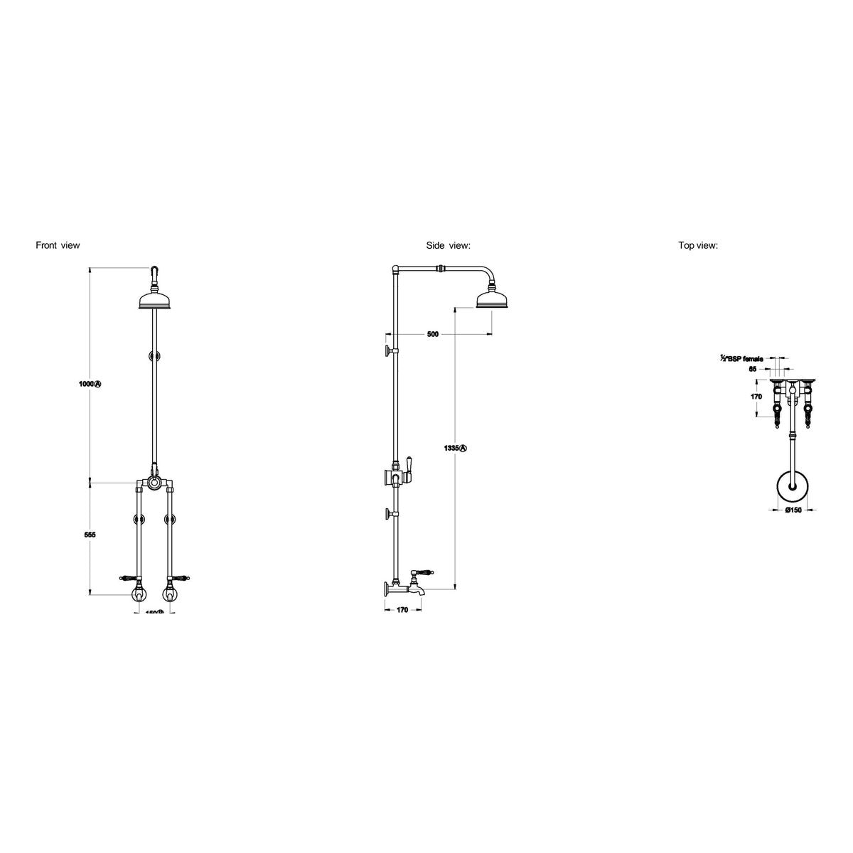 Brodware Winslow Bath & Shower Mixer Set, Kristall Lever
