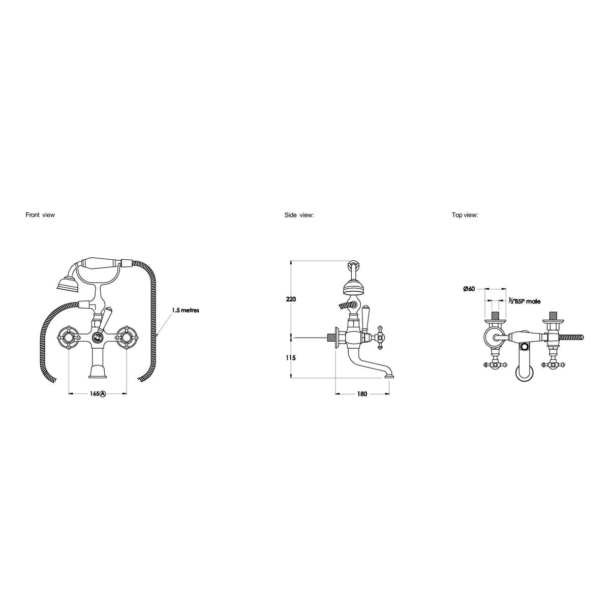 Brodware Winslow Bath Mixer With Handshower III, Metal Lever