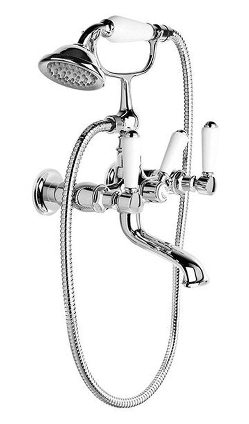 Brodware Winslow Bath Mixer With Handshower III, White Porcelain Lever