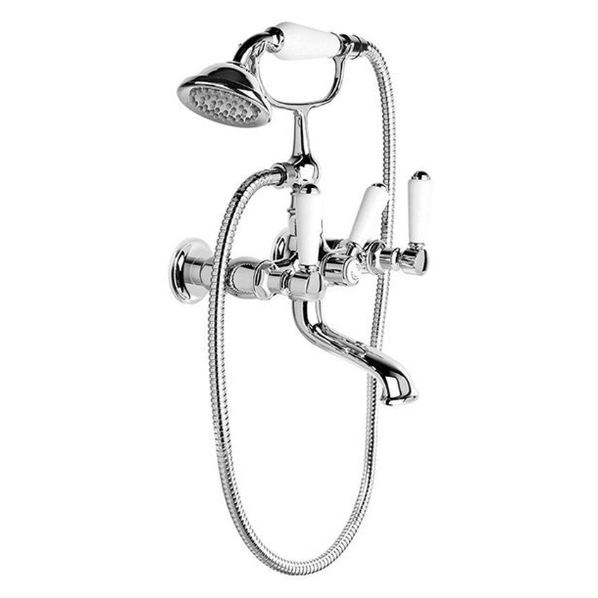 Brodware Winslow Bath Mixer With Handshower III, White Porcelain Lever