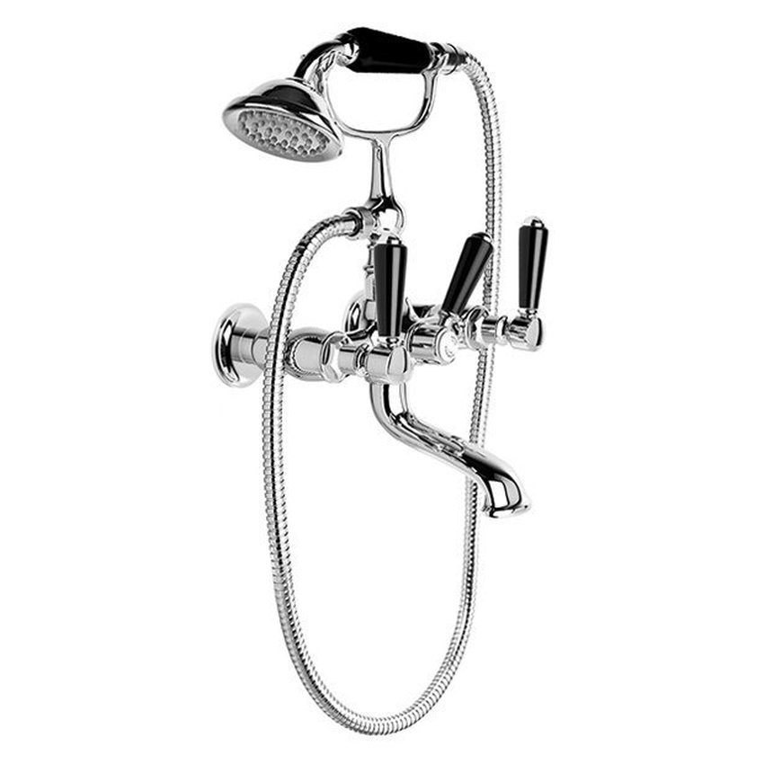 Brodware Winslow Bath Mixer With Handshower III, Black Porcelain Lever