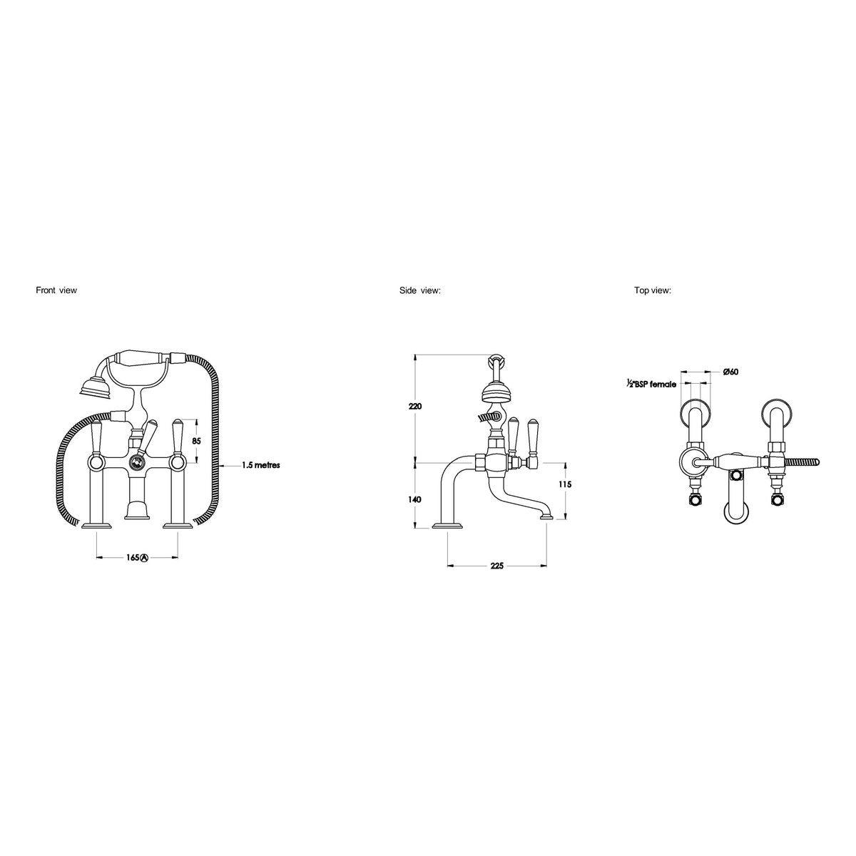 Brodware Winslow Bath Mixer With Handshower II, Metal Lever