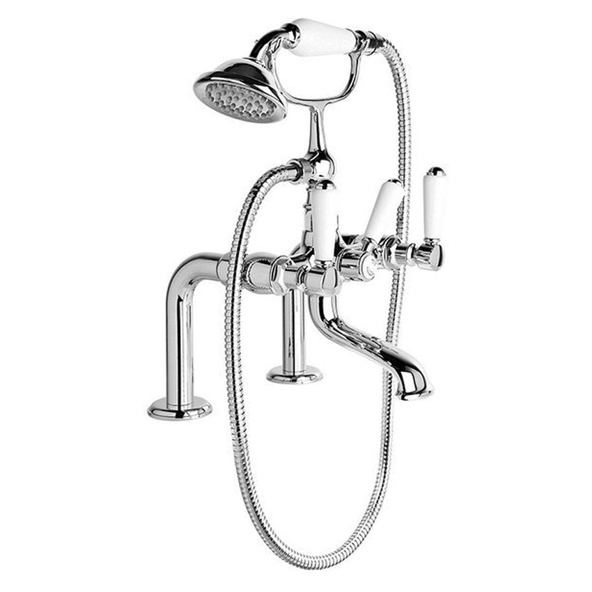 Brodware Winslow Bath Mixer With Handshower II, White Porcelain Lever