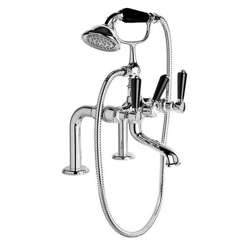 Brodware Winslow Bath Mixer With Handshower II, Black Porcelain Lever