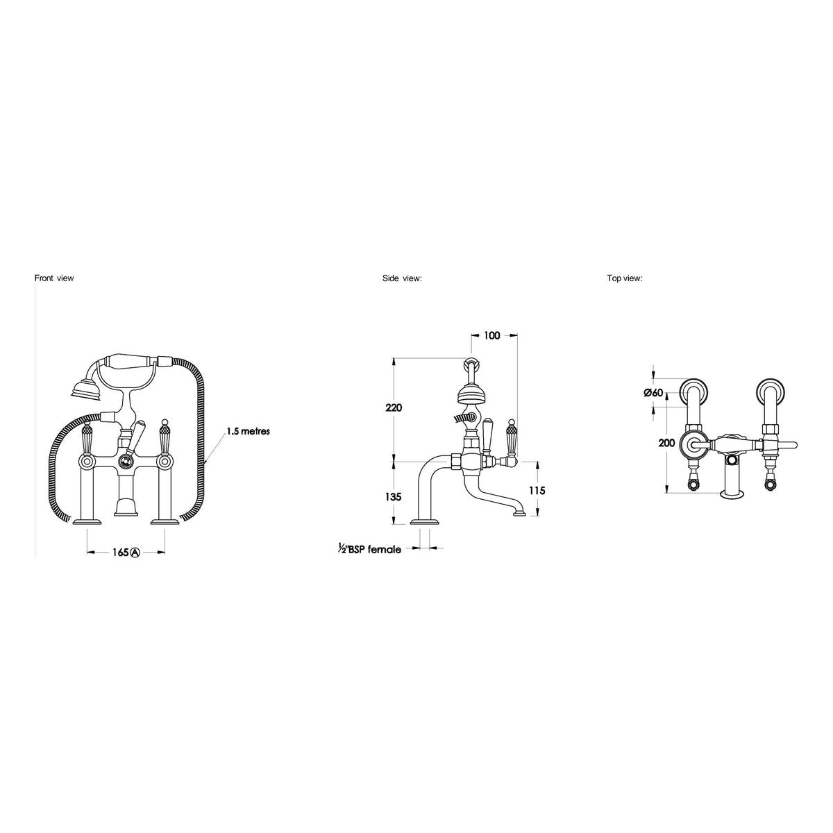 Brodware Winslow Bath Mixer With Handshower II, Kristall Lever