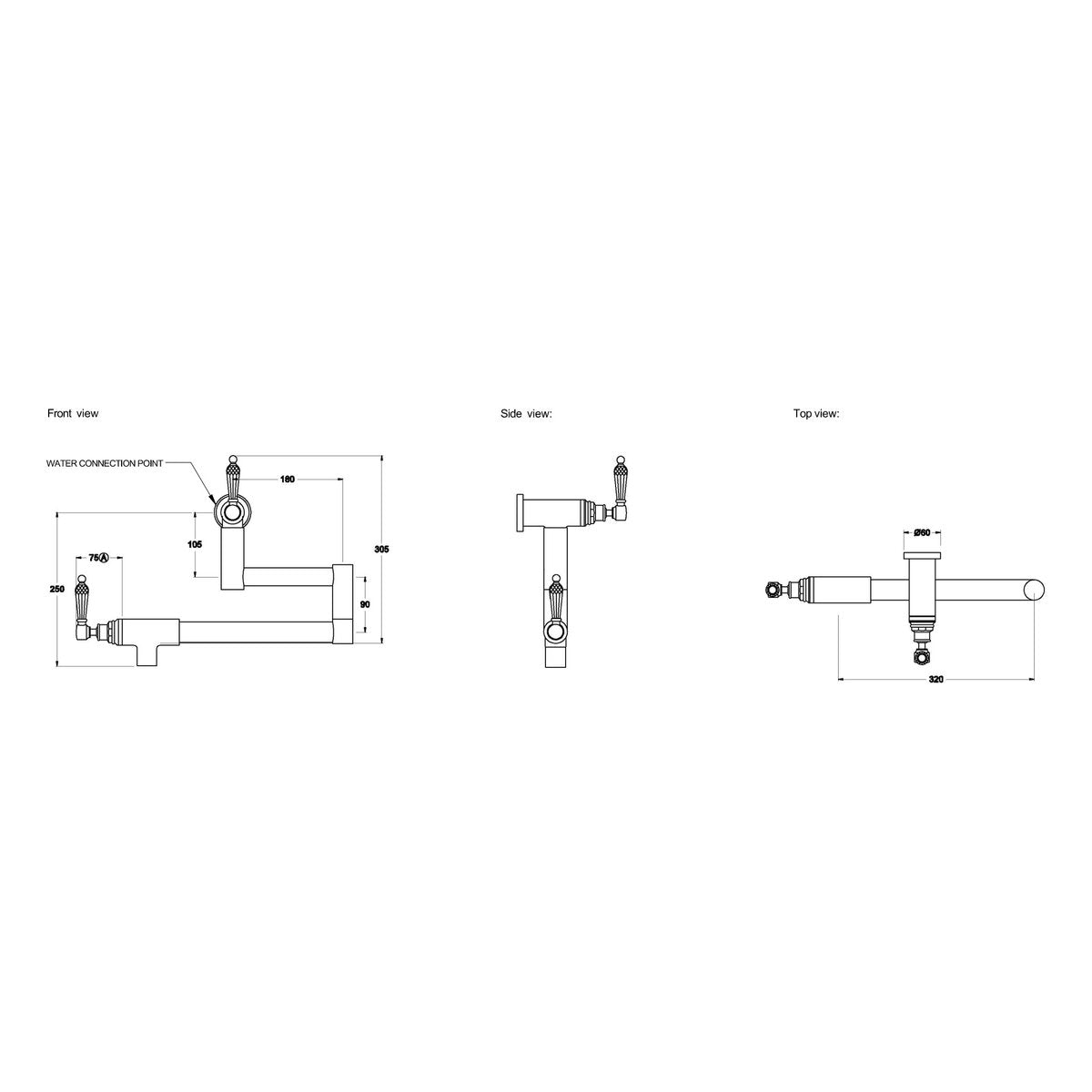 Brodware Winslow Pot Filler, Kristall Lever
