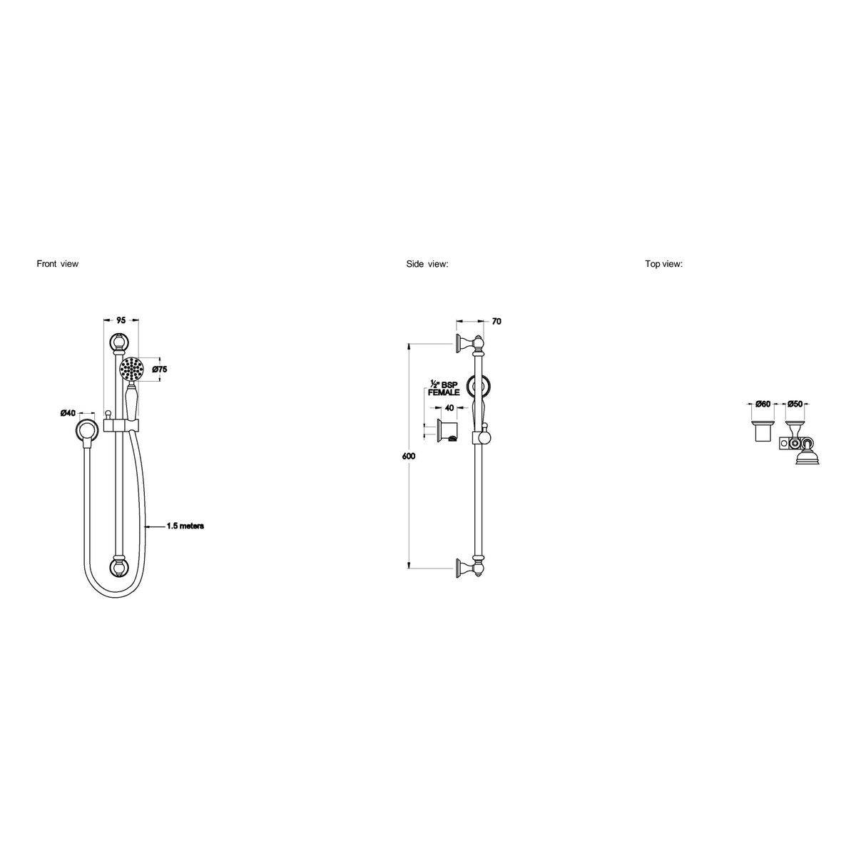 Brodware Winslow Handshower IV, White Porcelain Insert