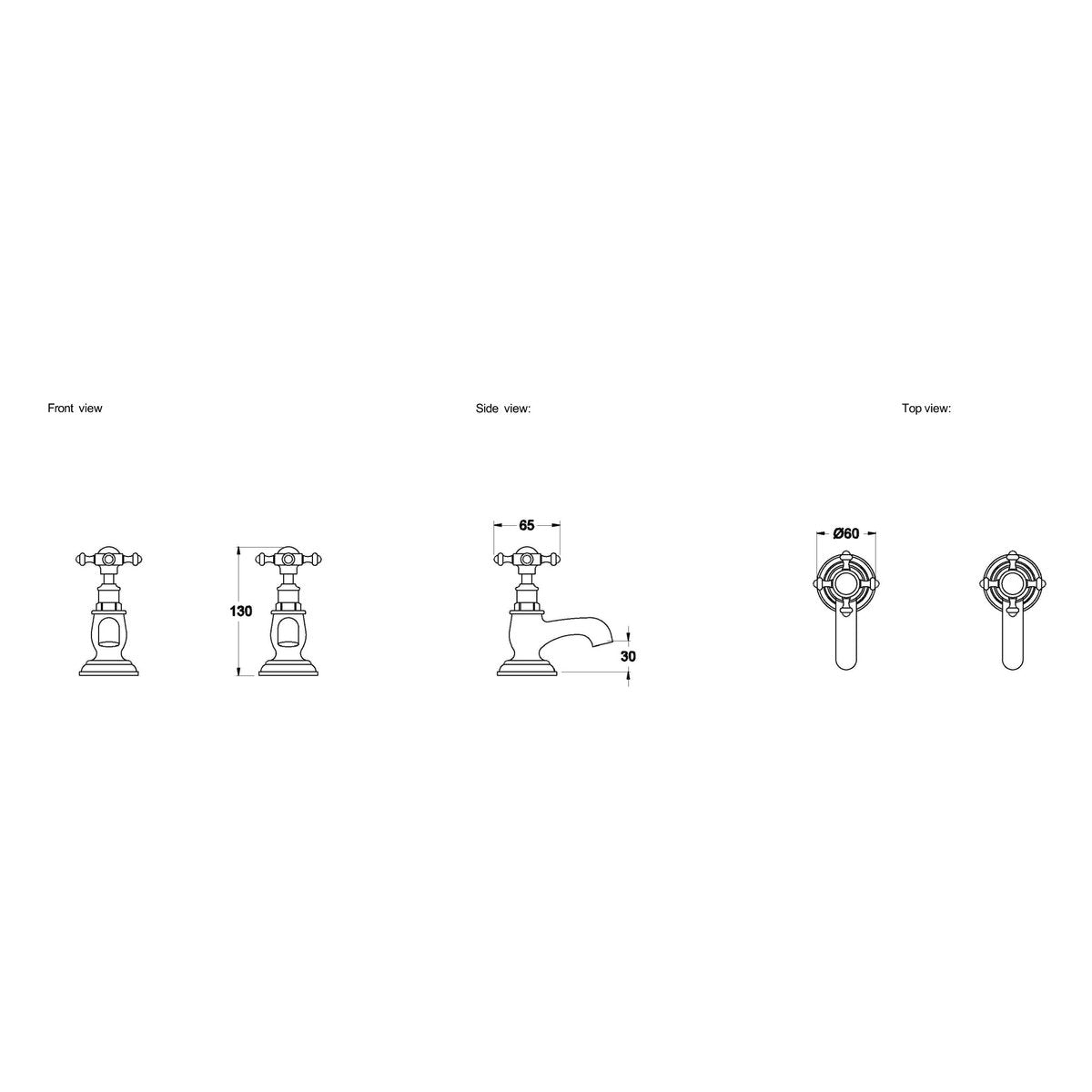 Brodware Winslow Pillar Taps I, Cross Handle - Ceramic Disc