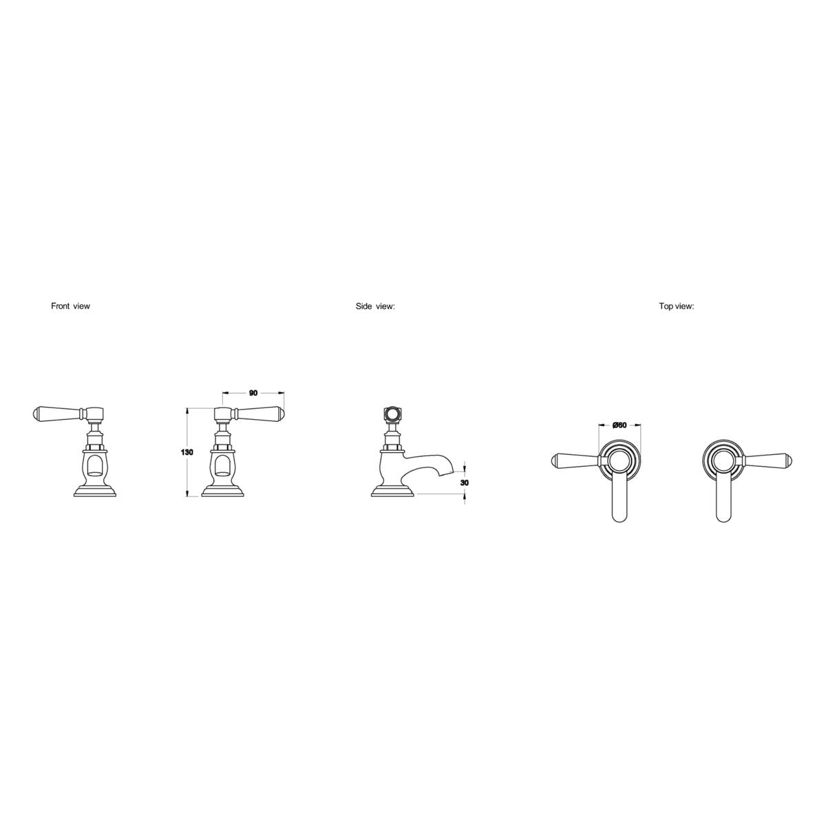 Brodware Winslow Pillar Taps I, Metal Lever
