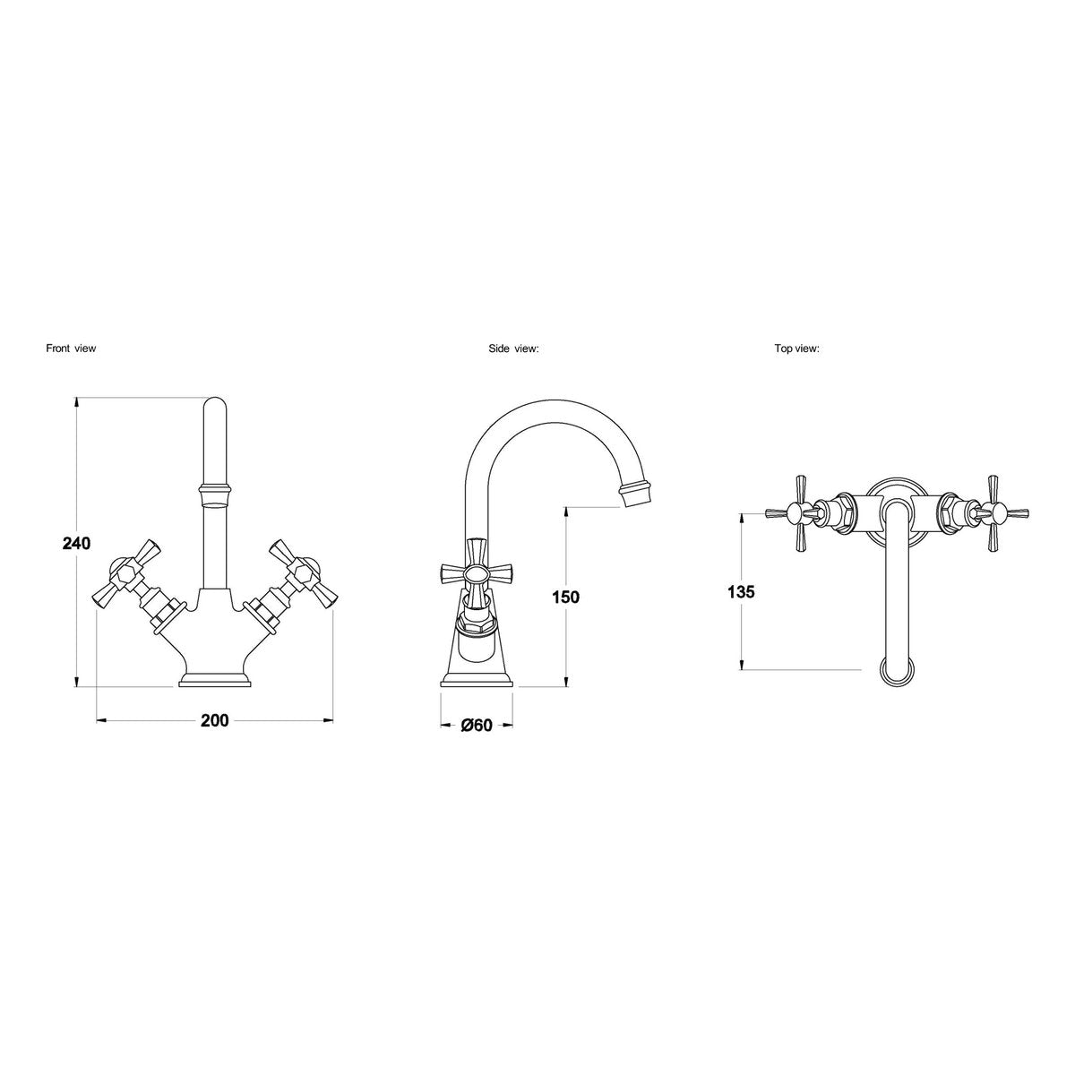 Brodware Classique Basin Mixer III, Metal Lever