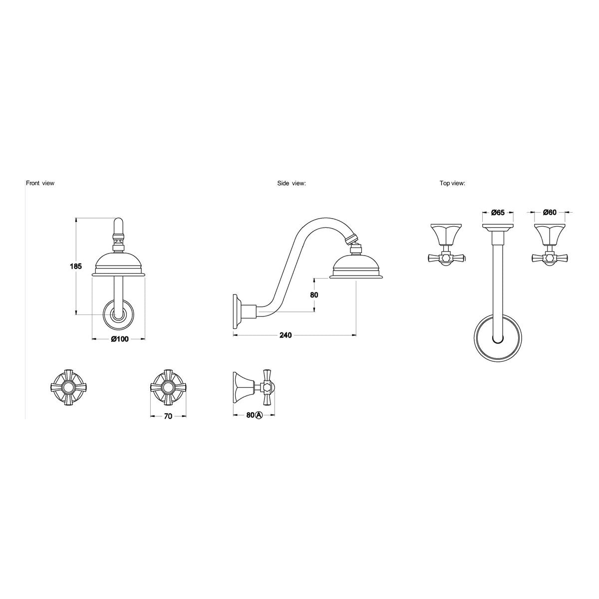 Brodware Classique 100mm Shower Set, Cross Handle - Ceramic Disc