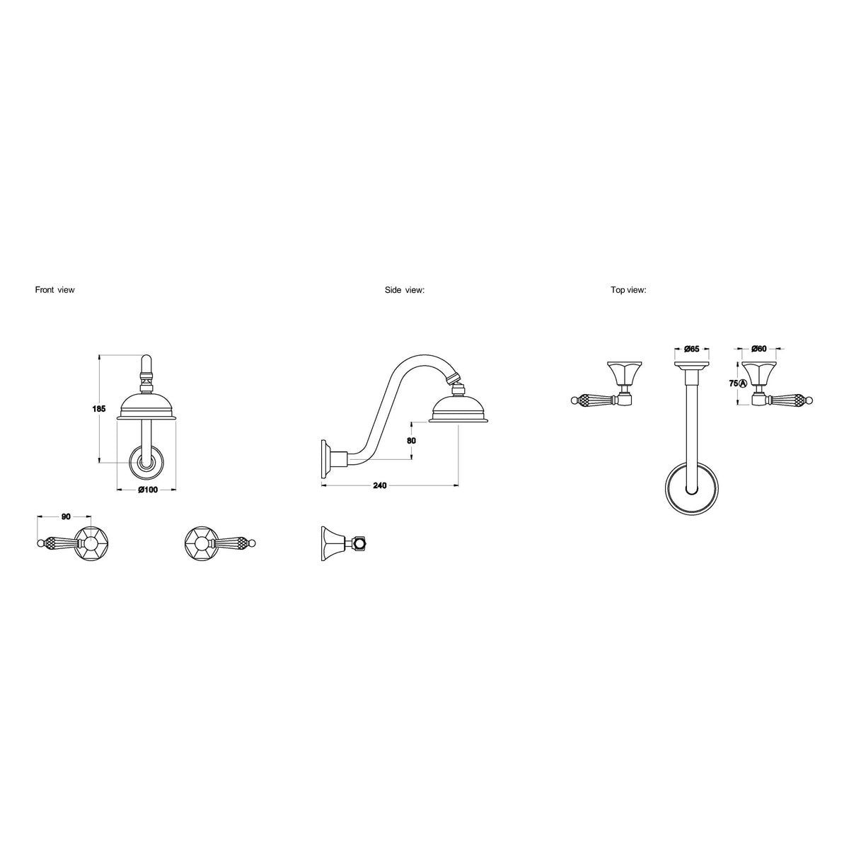 Brodware Classique 100mm Shower Set, Kristall Lever