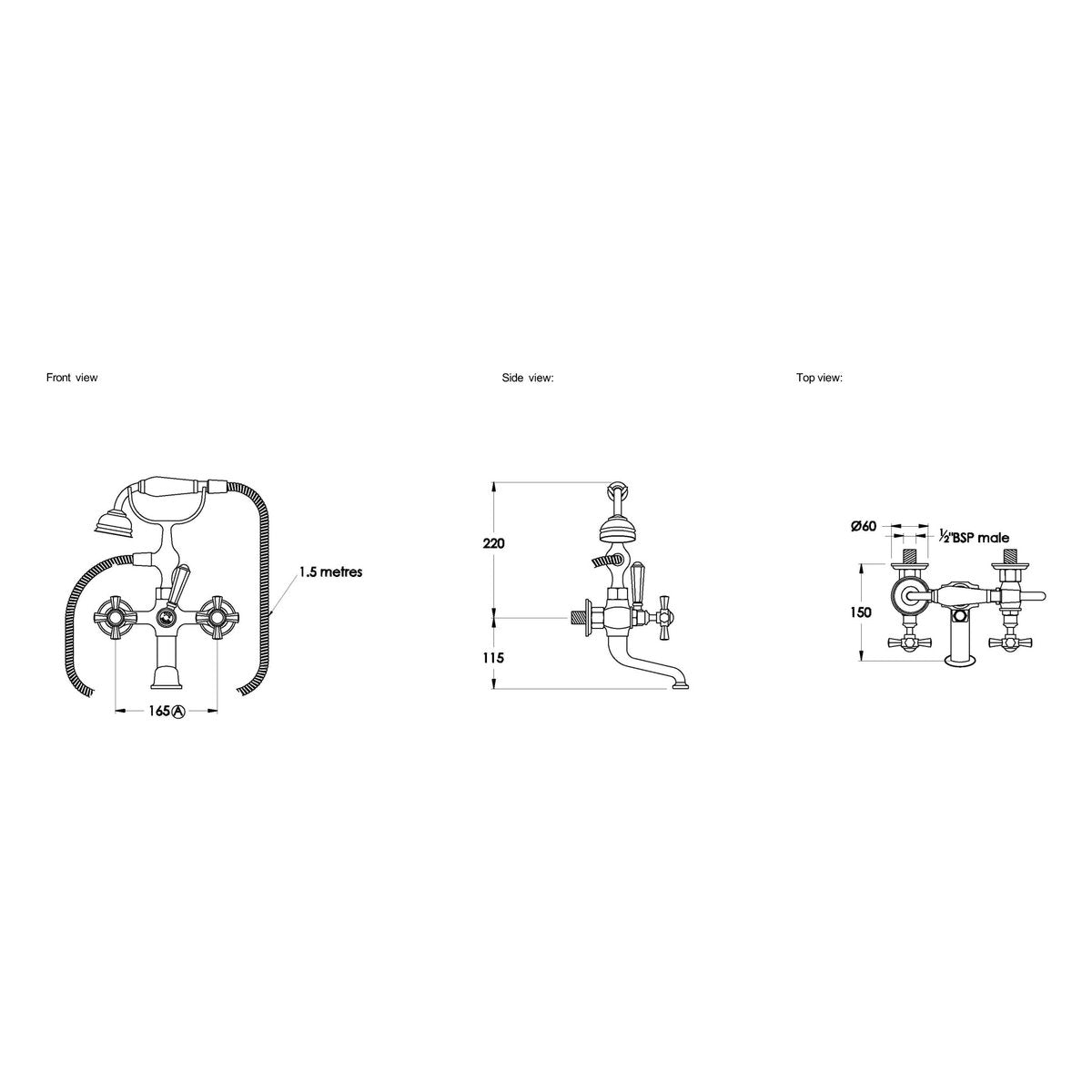 Brodware Classique Bath Mixer With Handshower III, Cross Handle - Ceramic Disc
