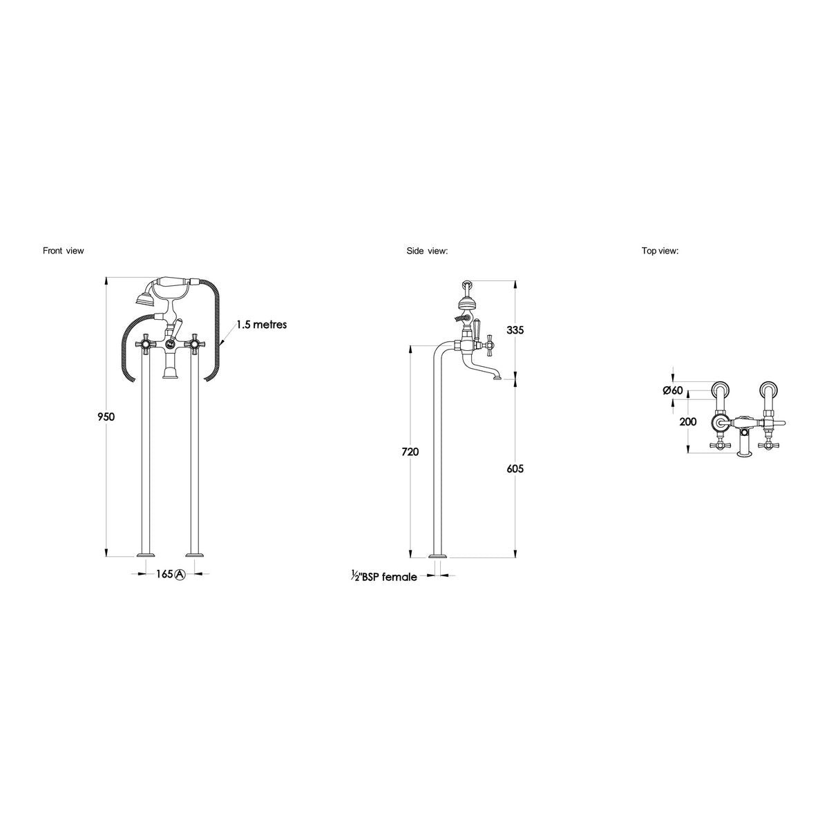 Brodware Classique Bath Mixer With Handshower I, Cross Handle - Ceramic Disc