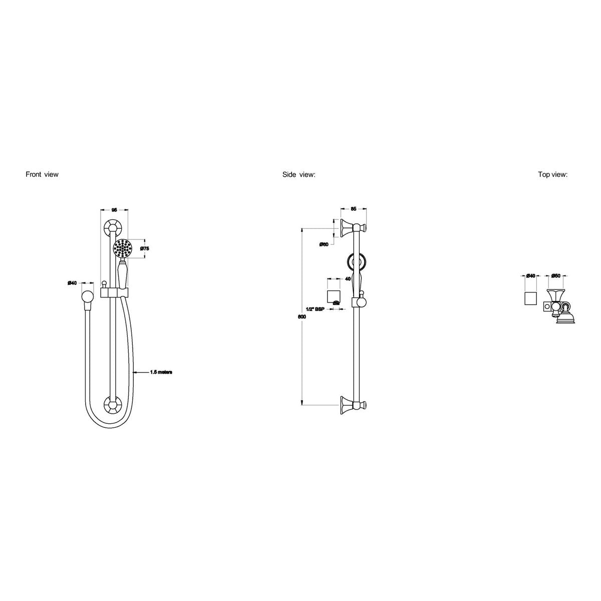 Brodware Classique Handshower, Black Porcelain Insert