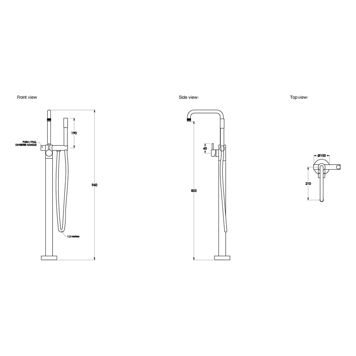 Brodware Yokato Bath Mixer With Handshower, Metal Lever
