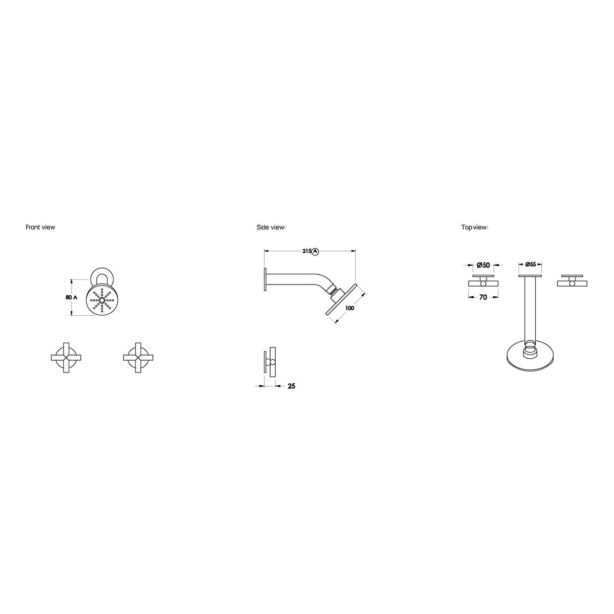 Brodware Yokato 100mm Shower Set, Cross Handle