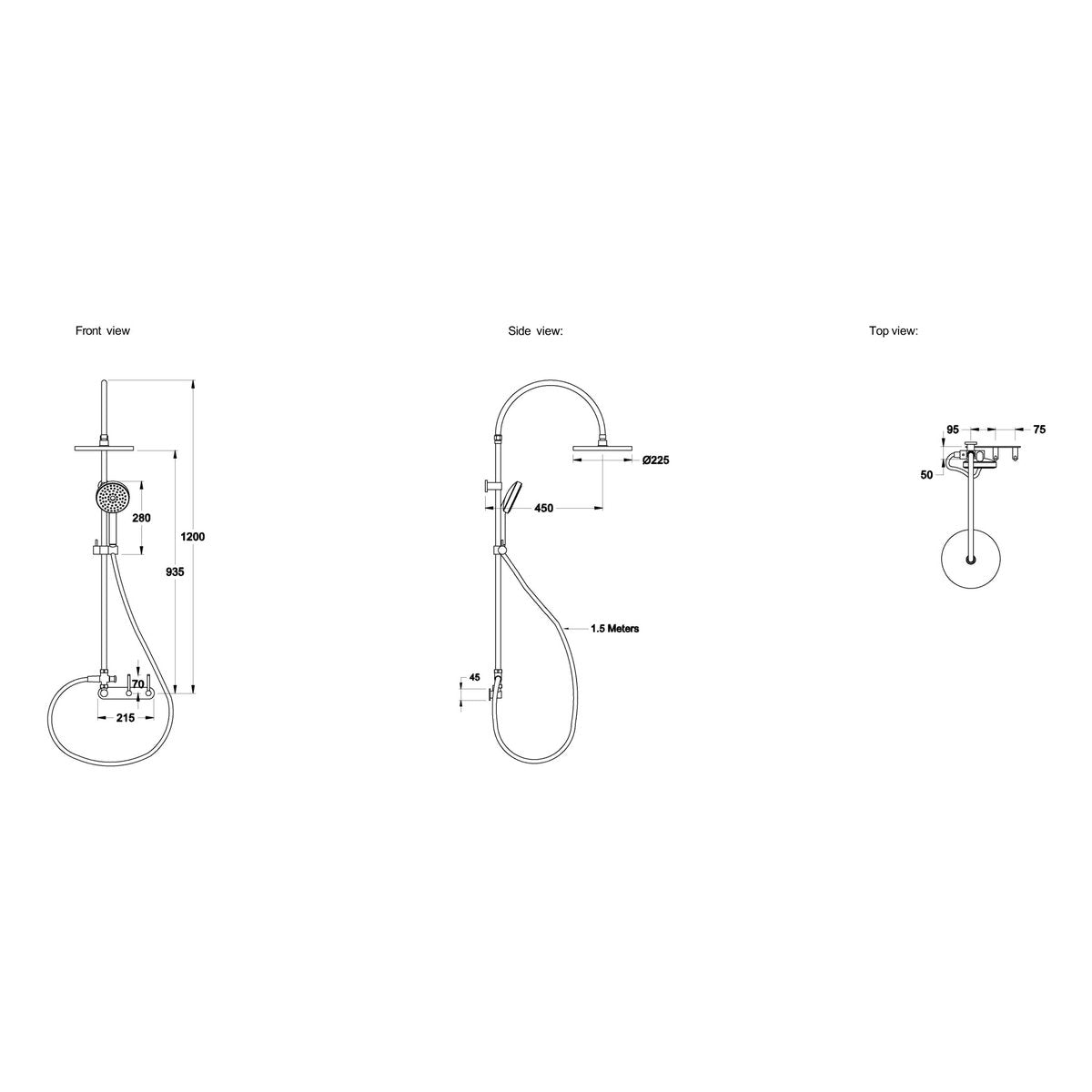 Brodware Yokato 225mm Shower Set III, Upswept Lever (DDA compliant)