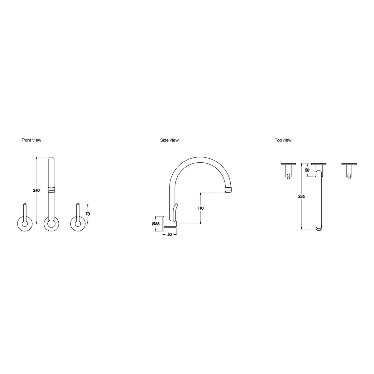 Brodware Yokato 235mm Wall Set, Upswept Lever (DDA compliant)