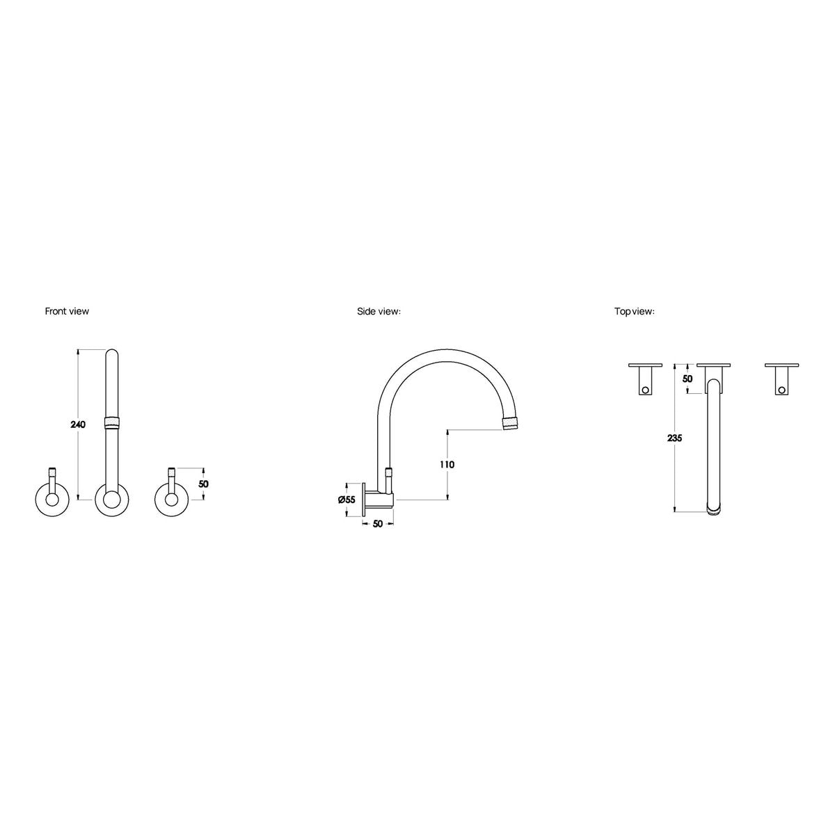 Brodware Yokato 235mm Wall Set, Knurled Lever