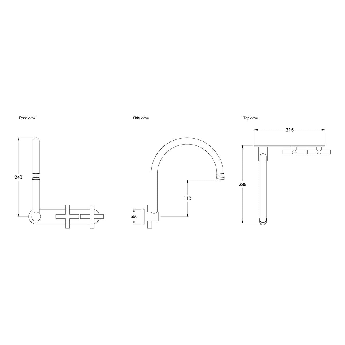 Brodware Yokato 225mm Wall Set, Cross Handle