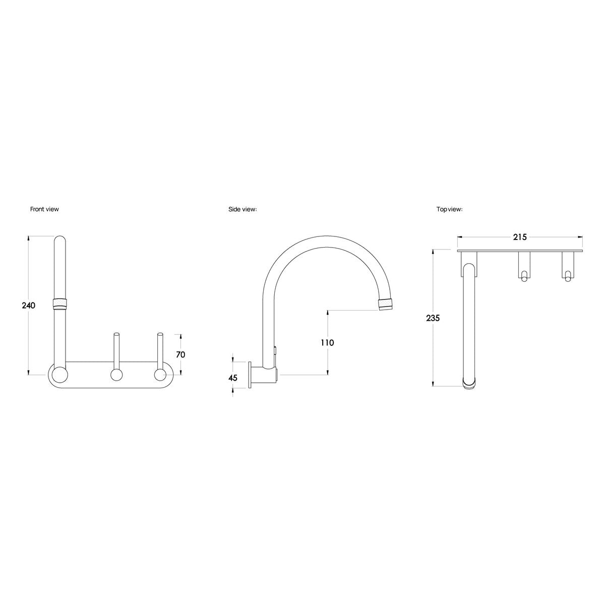 Brodware Yokato 225mm Wall Set, Upswept Lever (DDA compliant)