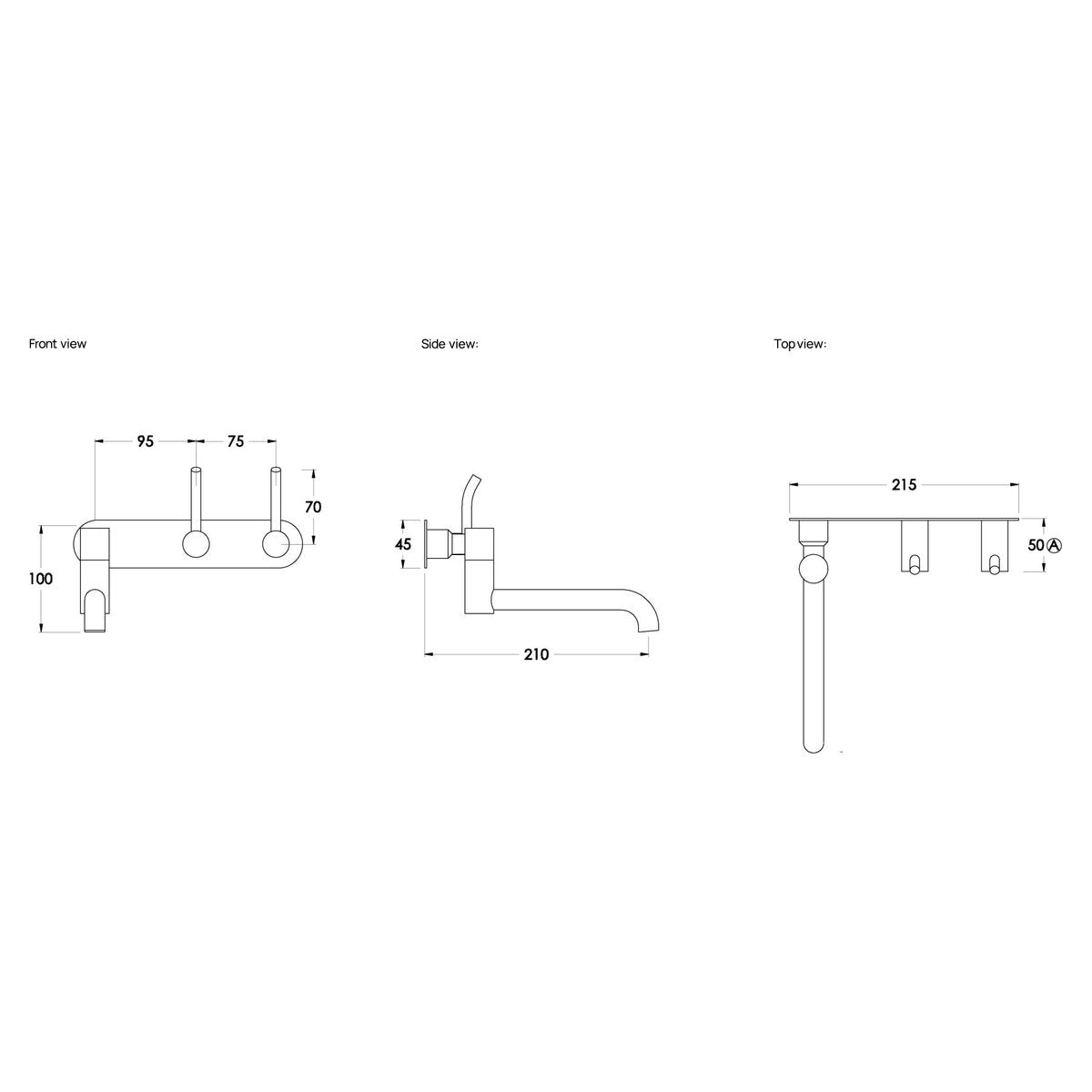 Brodware Yokato 210mm Wall Set II, Upswept Lever (DDA compliant)