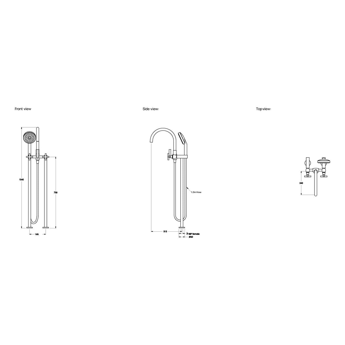 Brodware City Plus Bath Mixer With Handshower III, Cross Handle
