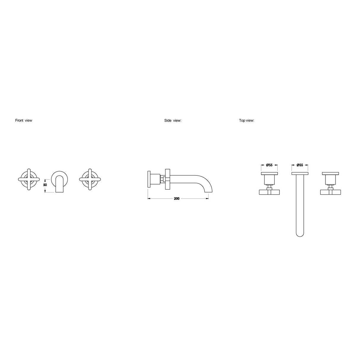 Brodware City Que 200mm Wall Set, Cross Handle